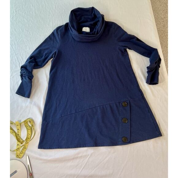 Chalet et Cici Blue Cowl Neck Ruched Tunic SZ SM Lagenlook Oversized Capsule - Picture 2 of 10